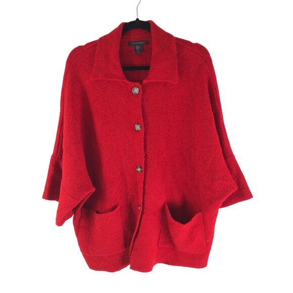 Tahari Womens Cardigan Sweater Oversized Dolman Sleeve Wool Blend Red M - Picture 1 of 4